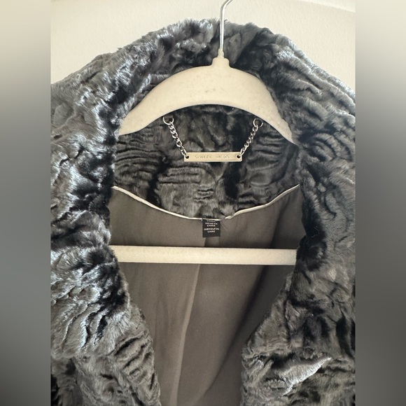 White House Black Market WHBM faux Persian lamb fur jacket XS Black Grey - Picture 6 of 15